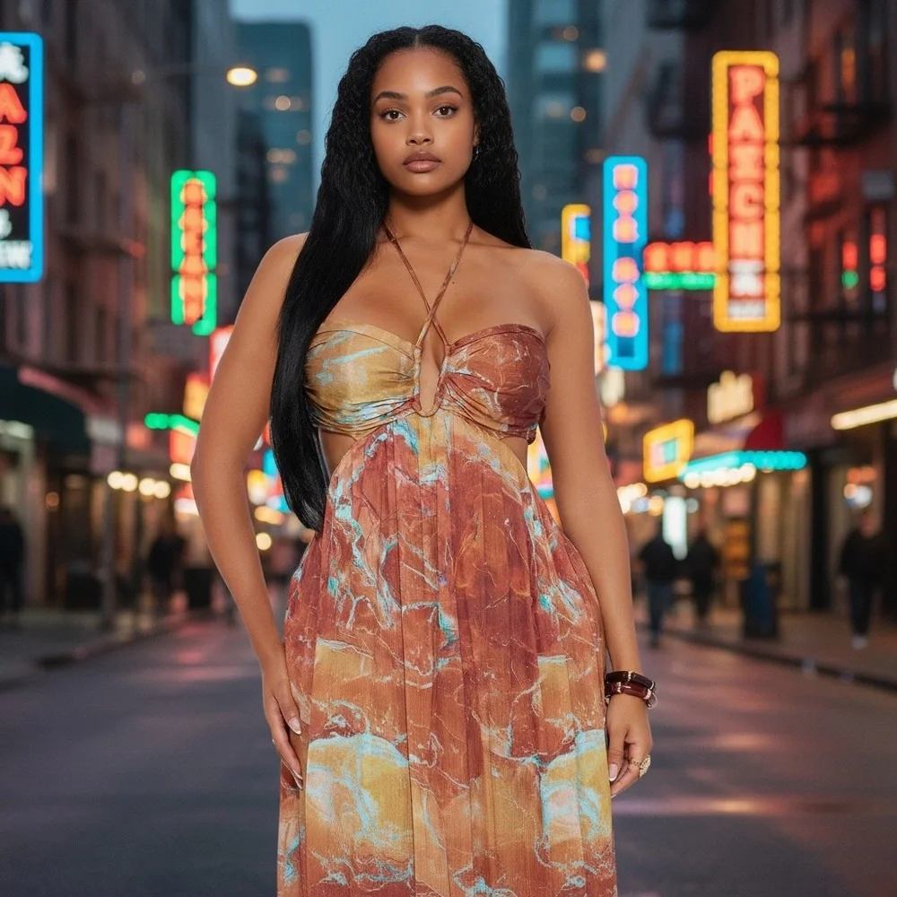 NWT Strapless Dress in Brown and Gold. Fast 🚚📦 - Picture 2 of 15